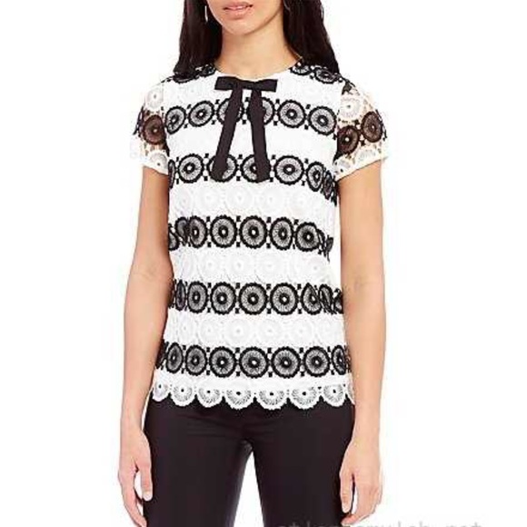 Karl Lagerfeld Tops - Karl Lagerfeld Paris Black White Lace Bow Detail 8